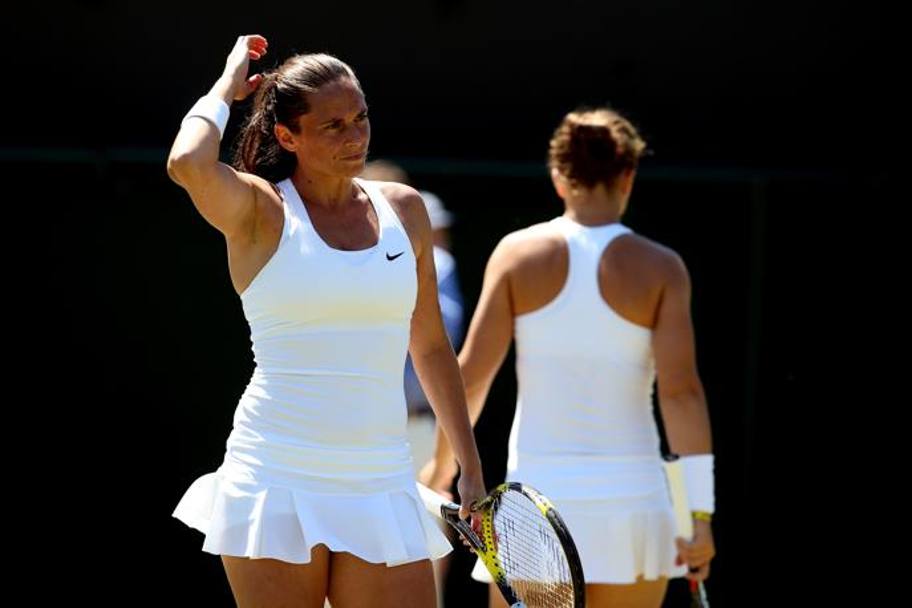 Roberta Vinci e, di spalle  Sara Errani: le azzurre hanno raggiunto la semifinale nel doppio, battendo le australiane Ashleigh Barty e Casey Dellacqua 6-4 2-6 6-0.  Getty Images